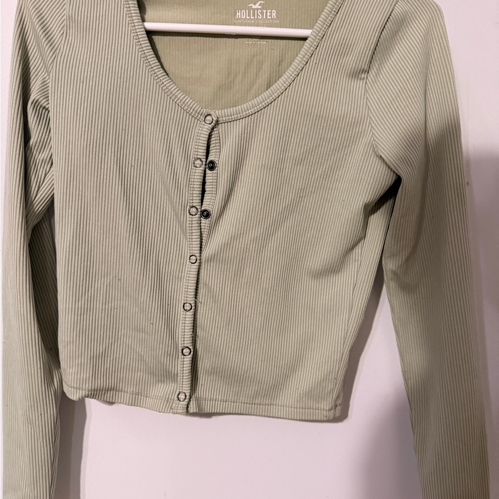 Hollister Women's Button Down Ribbed Top - Light Green